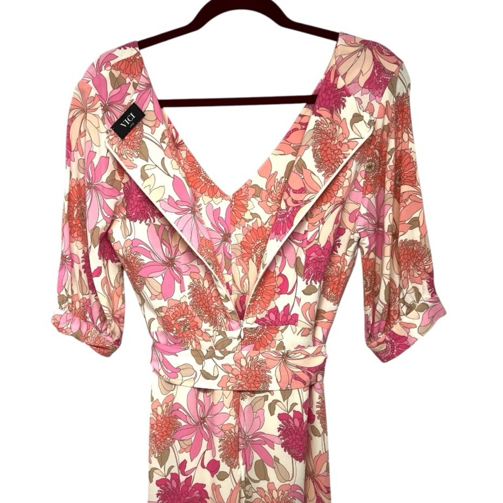 Vici Pink Floral V Neck Half Sleeve A-Line Long Maxi Dress Women’s Large - Picture 7 of 11